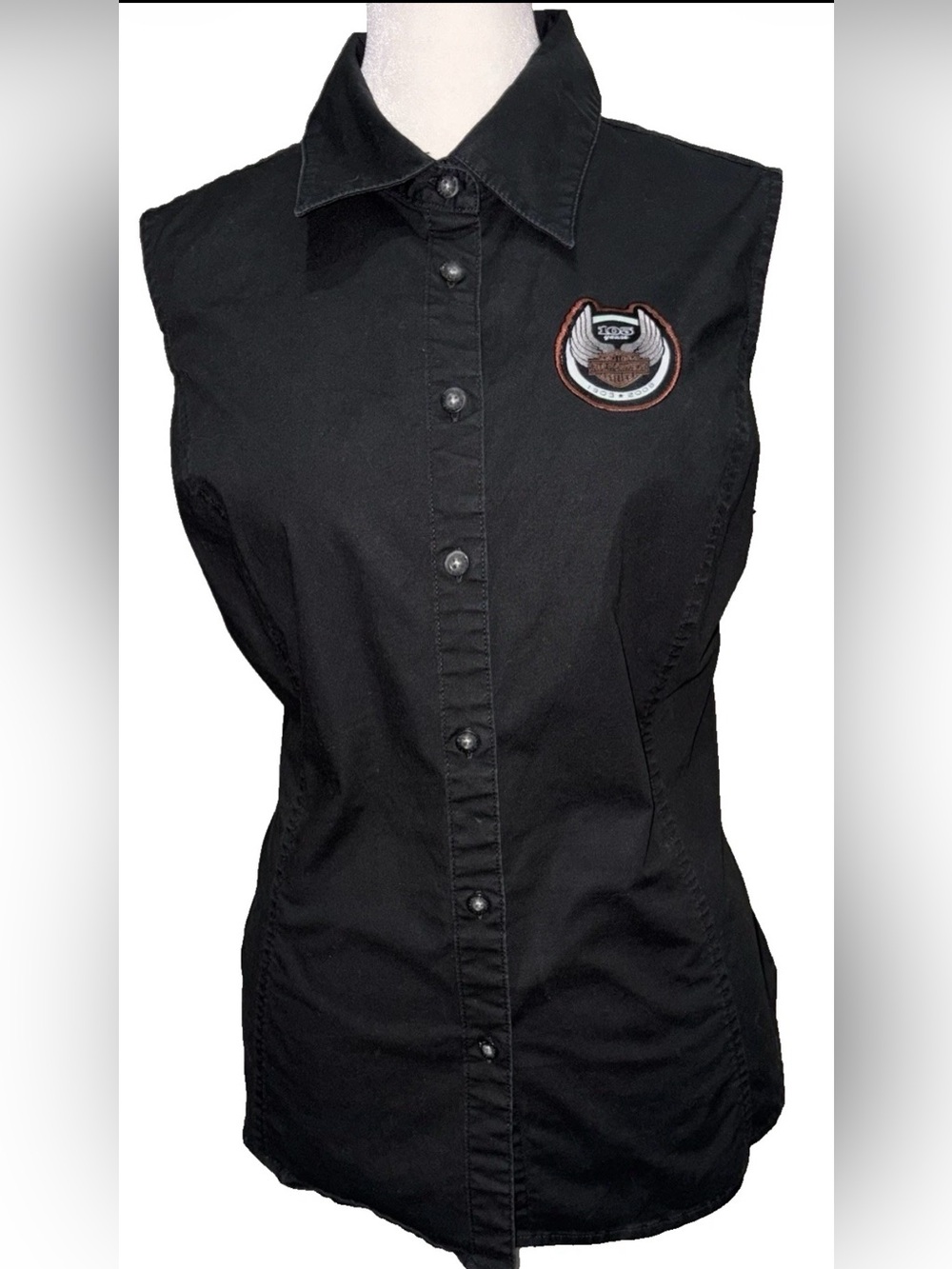 Harley-Davidson Women’s Black Vest 105th Anniversary Patch Studded Back XL